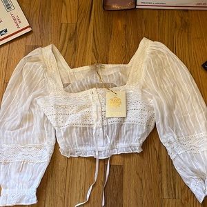 NWTB REBELLION lace trim cropped blouse